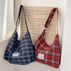 Осенняя новая клетчатая холщовая сумка в литературном стиле, вместительная, практичная, универсальная, для учебы, на одно плечо, через плечо