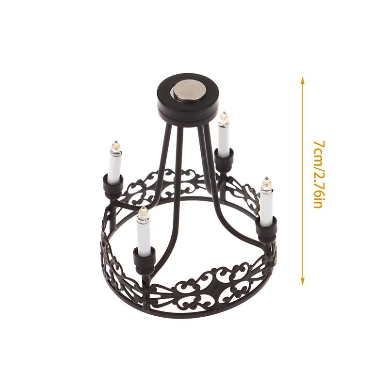 1:12 Dollhouse Miniature Led Light Wall Lamp Black Four-Head Round Chandelier Home Lighting Model Furniture Decor Toy
