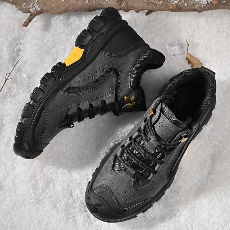 Новые мужские походные ботинки из натуральной кожи, зимние меховые короткие ботинки на платформе, модная повседневная обувь на шнуровке для мужчин, ботинки для активного отдыха