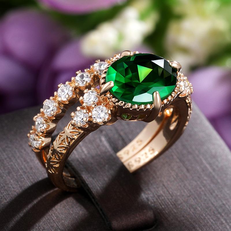 Cold Style Retro Emerald Women's Fashion Set Ring Versatile Daily Tail Ring Ring