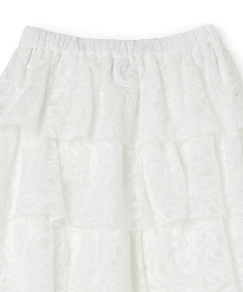 PENFIELD Embroidered Lace Long Tiered Skirt White_Fs2Ws37F