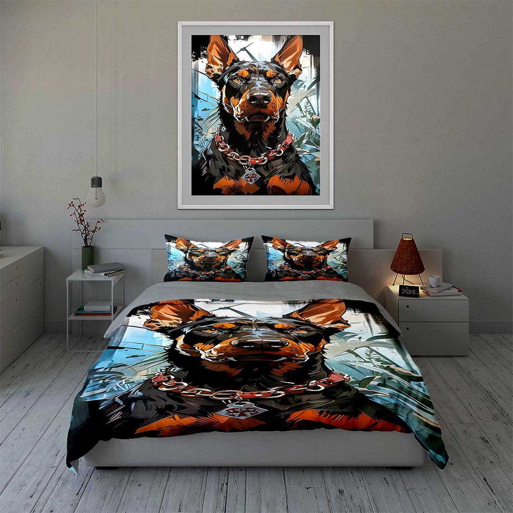 Doberman dog illustration. Bedding Duvet cover sets Duvet covers Pillowcases gifts (1 * Duvet Cover 2 * Pillowcases, without duvet insert)