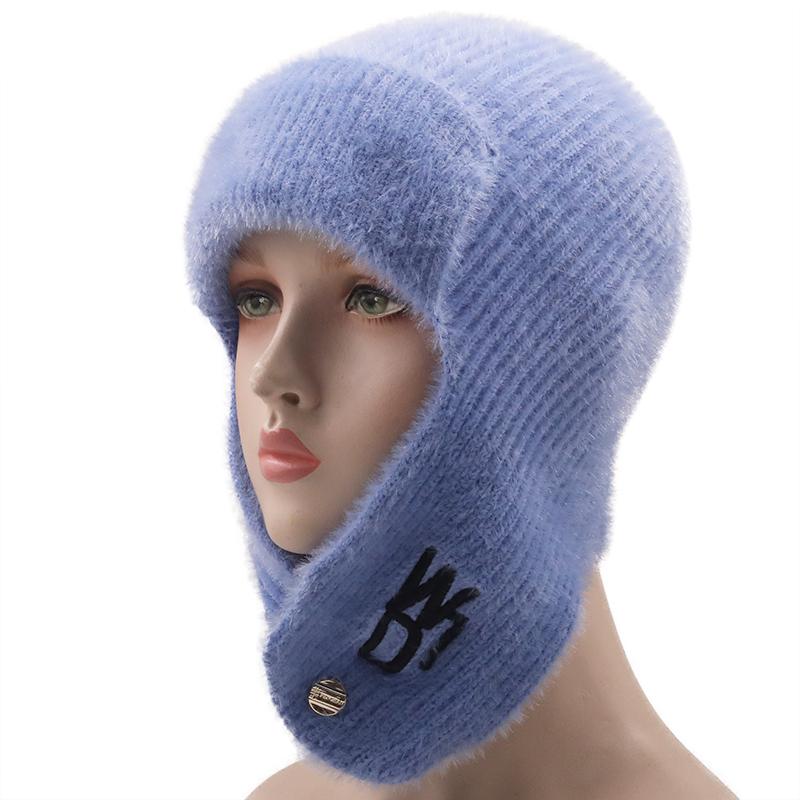Hat Soft Women Wool Knitted Hat Ski Hat Sets For Female Windproof Winter Outdoor Knit Warm Thick Siamese Scarf Collar Warm Hat Girl Gift