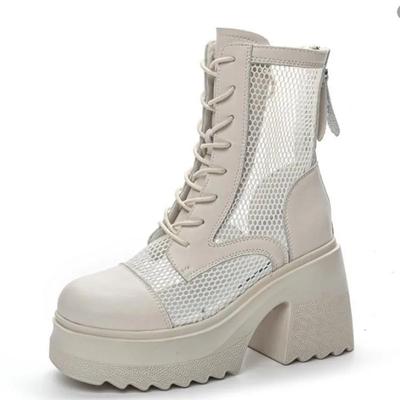 Модные 10 см новые дышащие мотоциклетные ботильоны из натуральной кожи, модные сандалии, летние женские полые ботинки для женщин