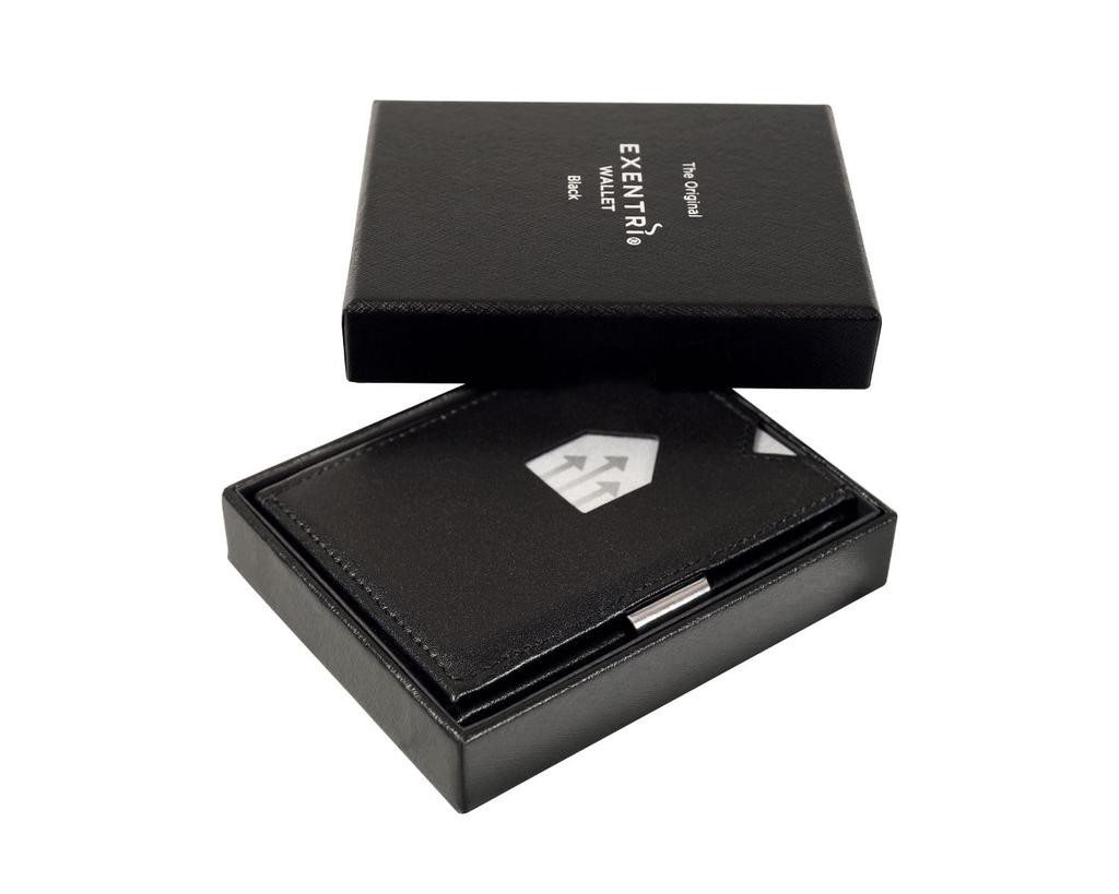 EXENTRI Wallet EX001 Genuine Leather Mini RFID Compact Cowhide Leather Small Wallet for Men and Women Tri-fold Wallet, Blocking, (Black)