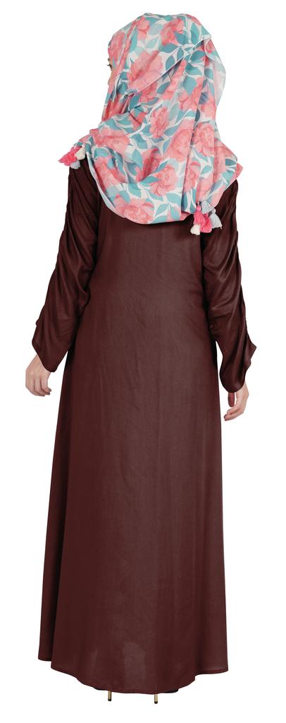 Bimba Islamic Clothes For Women Long Dress With Printed Hijab Scarf Rayon Abaya Maxi Front Button Muslim