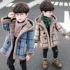 Children's Boys Fall and Winter Warm Plush Jacket Plaid Leisure Plus Size Hooded Jacket