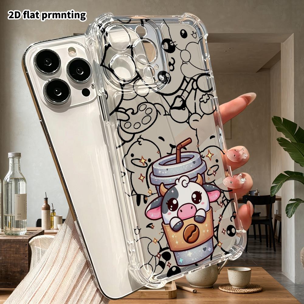Phone case: 2D flat, fits iPhone 18 17 16 15 14 13 Pro, cute little cow with flowers, perfect Christmas and Halloween holiday gift