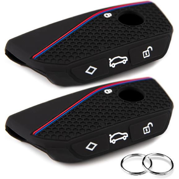 OLLEN 2PCS Soft Silicone Key Fob Cover, Fit for BMW 2024 2025 2026 New 5/7 Series 740i 760i IX IX3 XM X1 X2 X3 X5 X6 X7 I5 I7 etc, Car Key Case