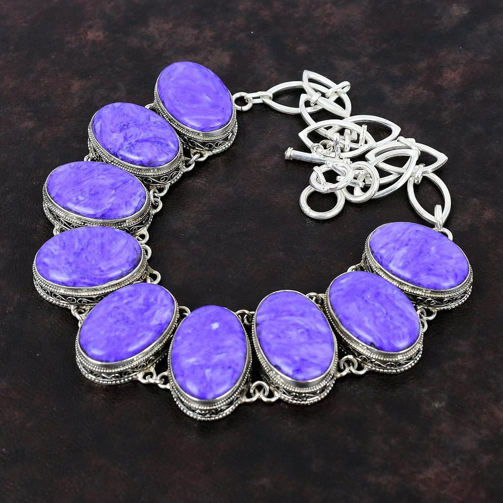 Ожерелье с чароитом, винтажное ожерелье, ювелирные изделия из настоящего драгоценного камня, ожерелье из стерлингового серебра 925 пробы, регулируемое ожерелье-цепочка, ювелирные изделия ручной работы для подарка