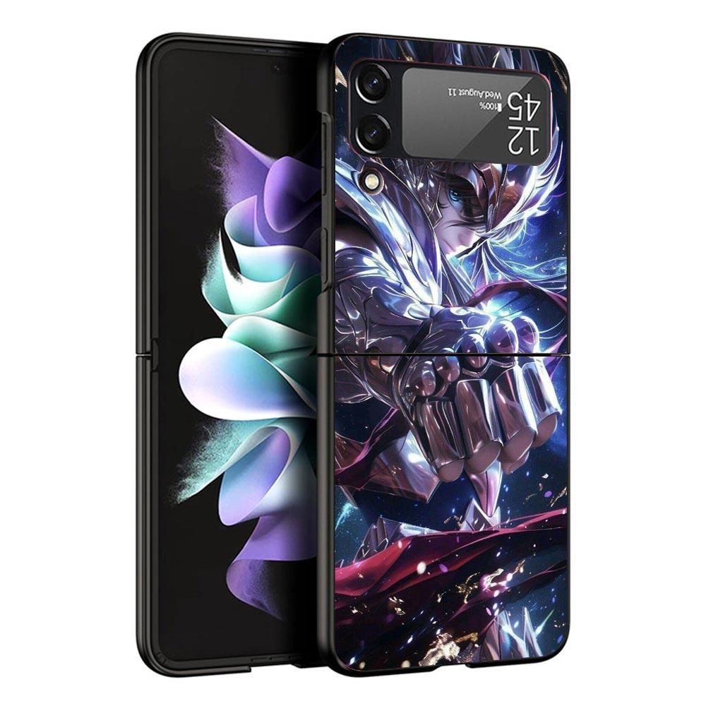 Saint Seiya Cool Black Phone Case For Samsung ZFlip7 ZFlip6 ZFlip5 ZFlip4 ZFlip3 5G Hard Protective Galaxy Z Flip 3 4 5 6 7 Cove