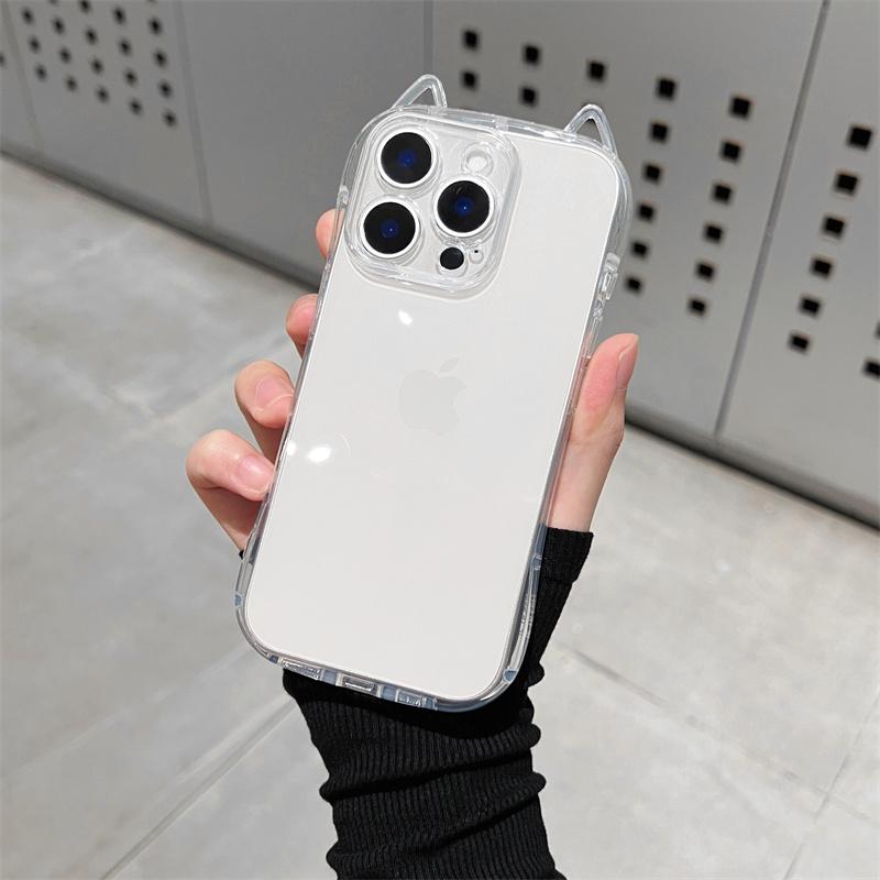 Милый кот 3D ушки Прозрачный чехол для телефона Для iPhone 17 Pro Max Air 16 15 13 11 12 14 Plus Мягкий прозрачный ТПУ задняя крышка