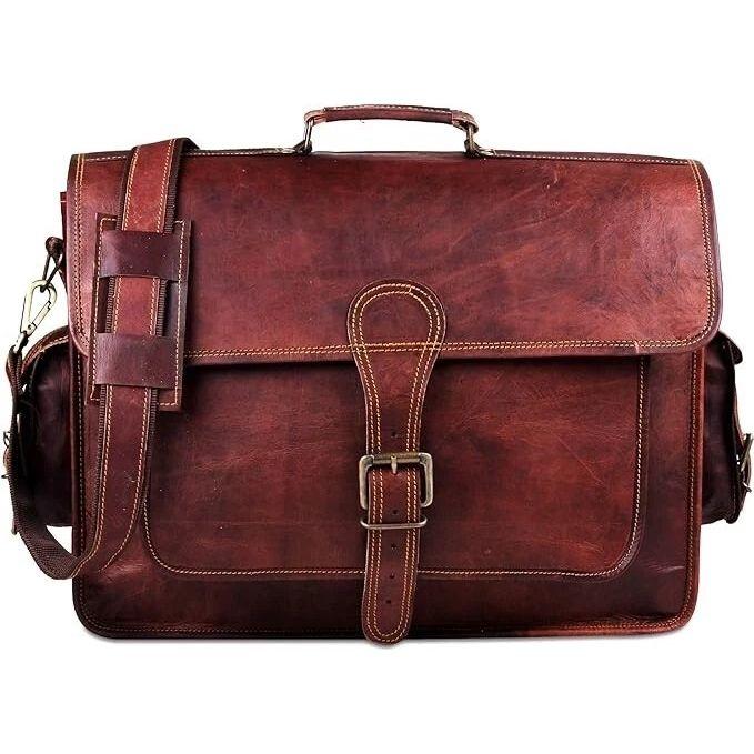 Натуральная винтажная коричневая кожаная сумка через плечо для ноутбука, портфель