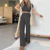 Women's Fashion Solid Color Round  Neck Sleeveless Top Casual  Pants Set