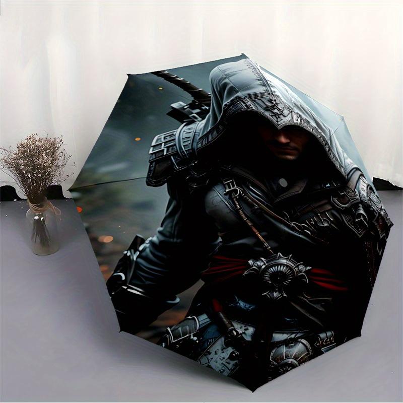 1 шт. Складной зонт Assassin's Creed, Компактный дорожный зонт с 8 спицами, Прочный пластиковый и железный каркас100