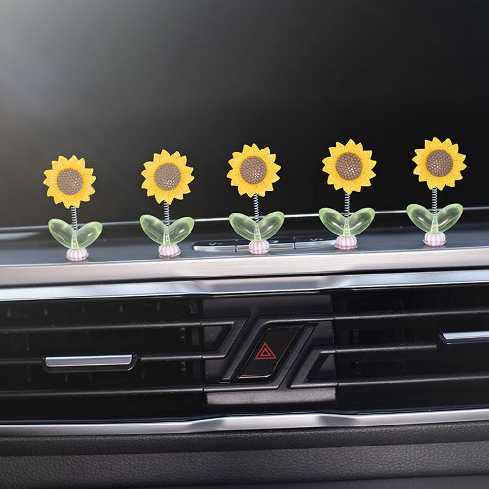Shaking Head Sunflower Car Decoration Adhesive Yellow Flower Doll Gift Car Decoration Toy Ornament Figurine S7N9