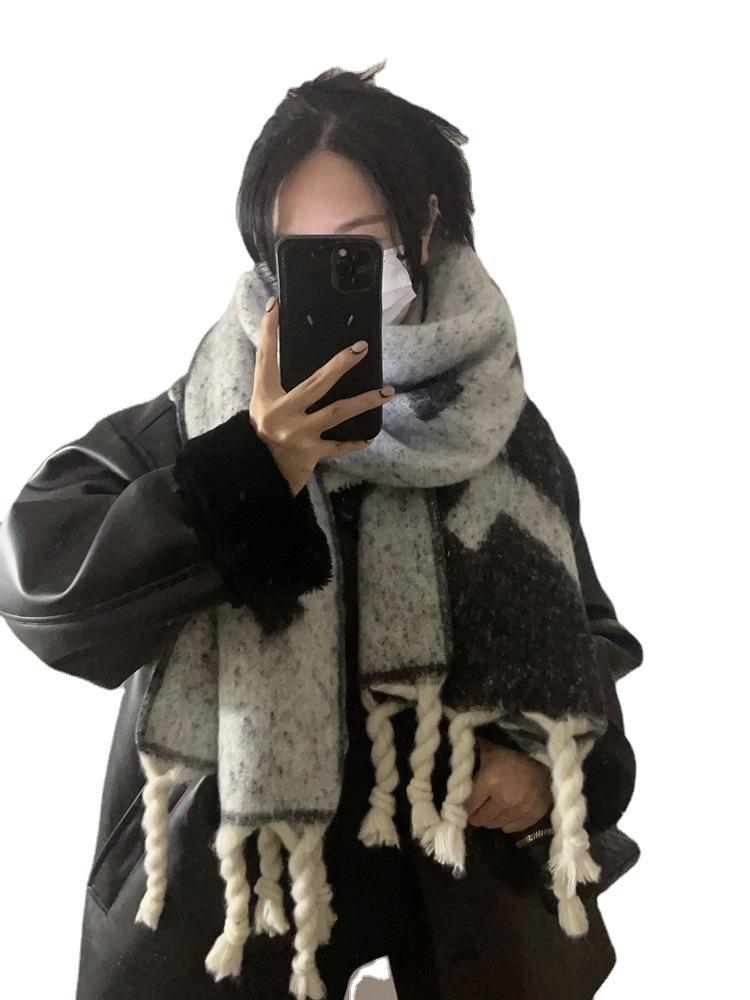 F Word New Mohair Braided Scarf Women's Winter Shawl Thickened High-end Warm Plush Scarf