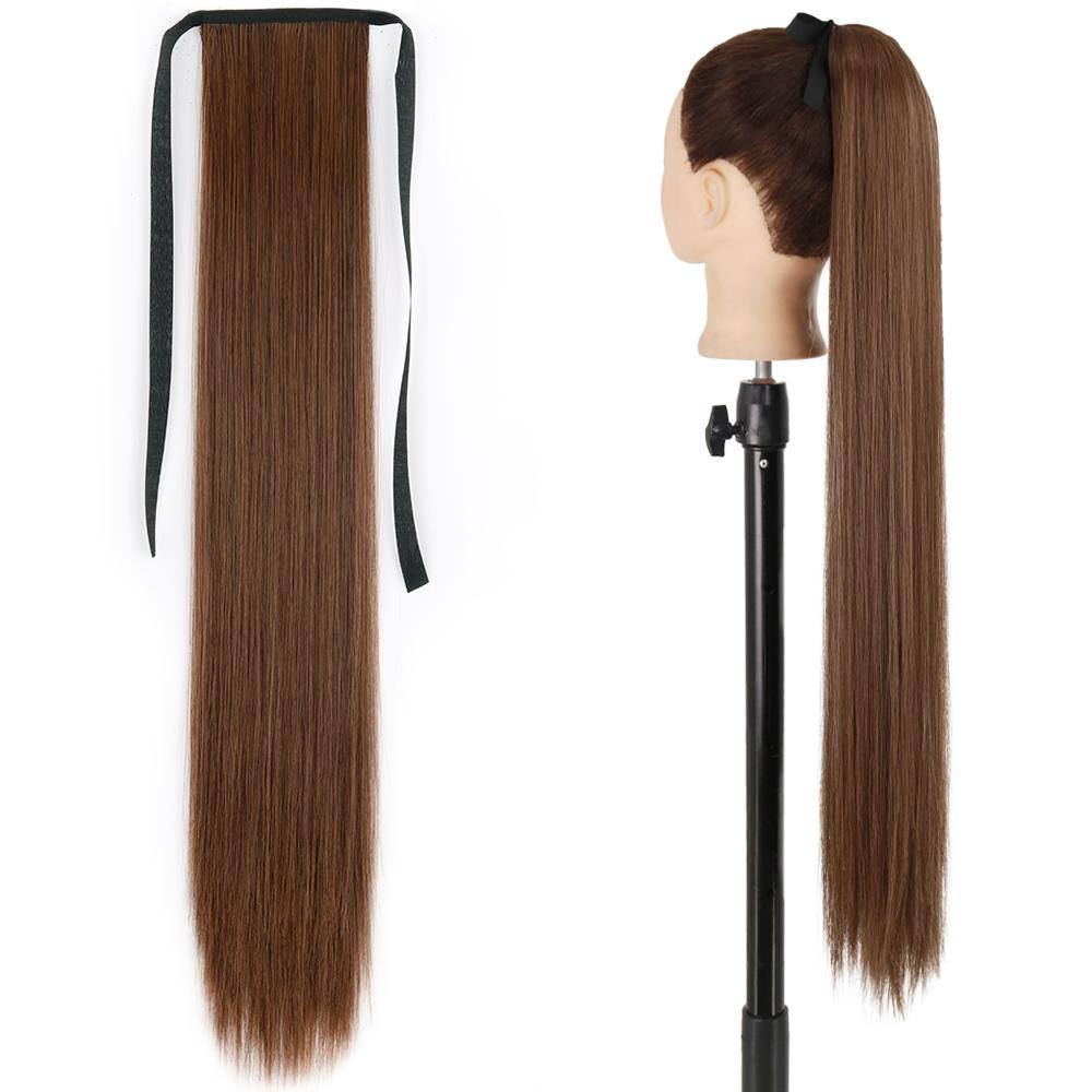 MISS WIG Synthetic Long Straight Hair Extension Wrap Around Clip In Heat Resistant Fiber Ponytail Natural Pony Tail for Women