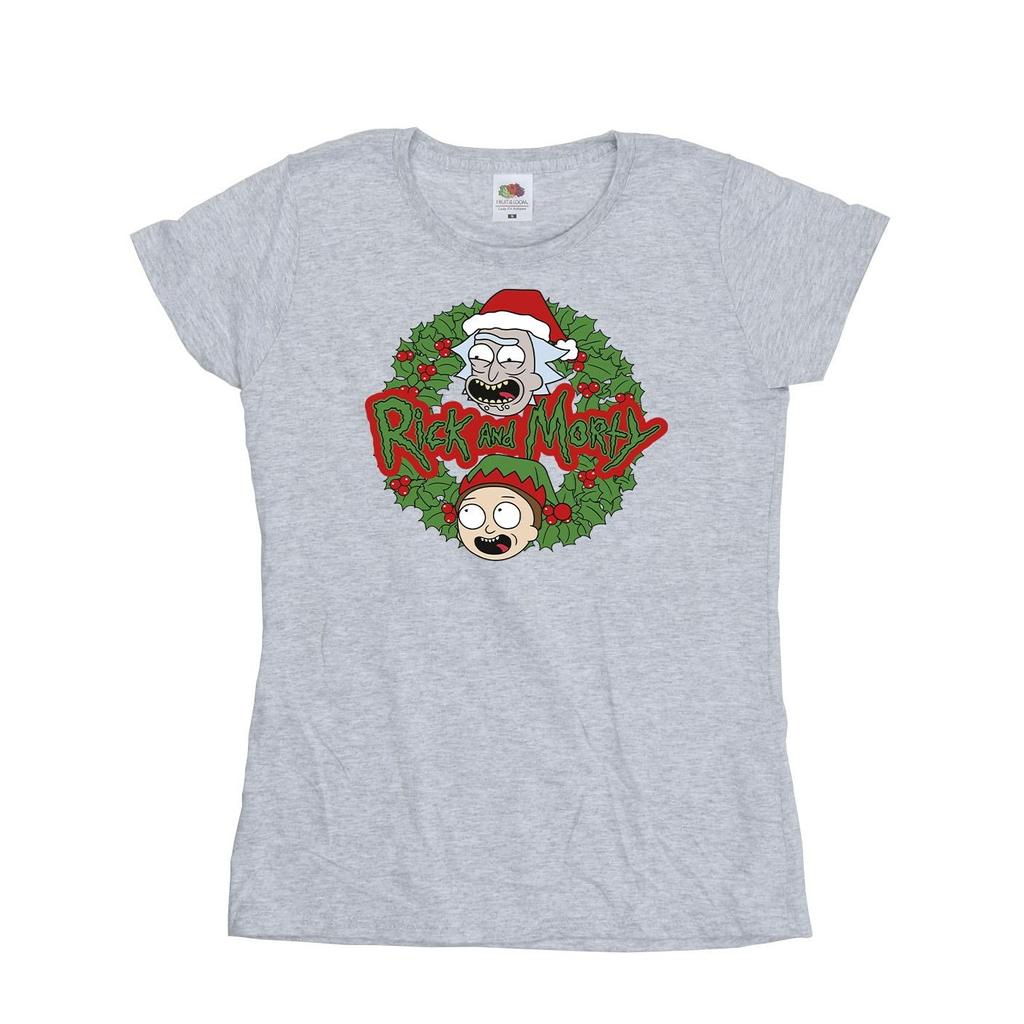 Rick And Morty Womens/Ladies Christmas Wreath Cotton T-Shirt