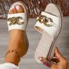 Shoes Female Open Toe Women's Slippers Plus Size Dress Slippers Women Metal Decoration Round Toe Wedges Platform Sandals
