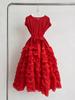 Elegant French Ruffle Waist-Cinching Patchwork Pleated Cake Skirt with Lace-Up Detail