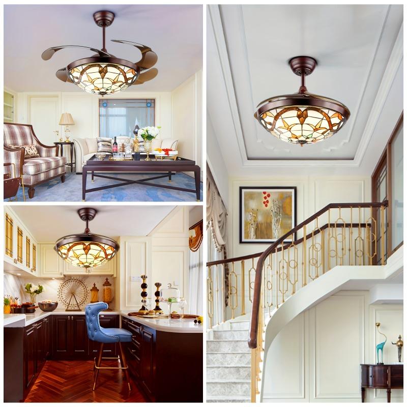 42-дюймовый выдвижной потолочный вентилятор с лампой и пультом дистанционного управления, двухсторонняя люстра