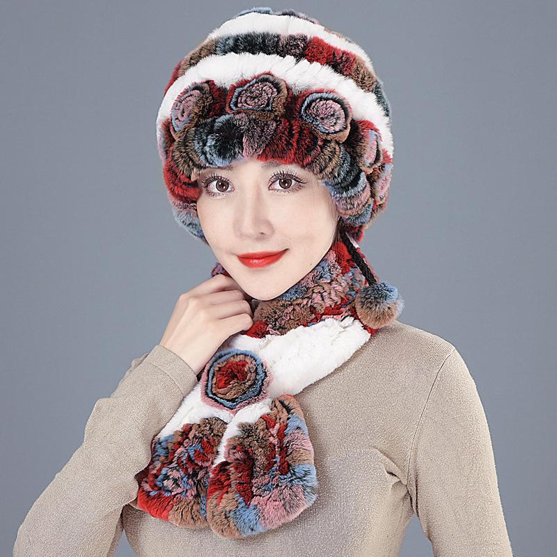 Fur Hat Female Winter Rex Rabbit Hair Middle Old Lady Warm Grandma Hat Mother Hat Old Man Hat Hair Scarf
