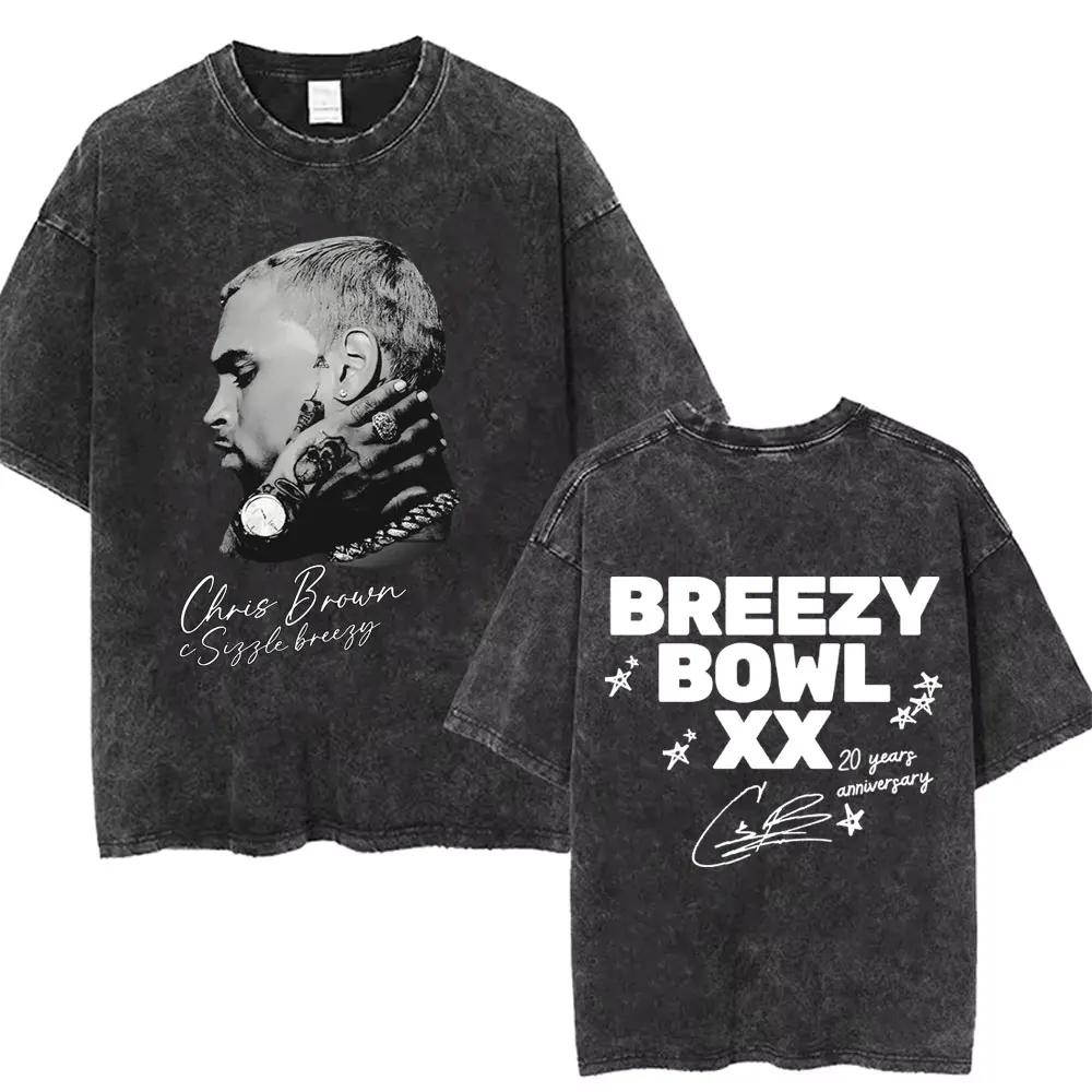 Рэпер Крис Браун Breezy Bowl XX Тур Винтажные стираные футболки Мужские Женские Хип-Хоп Модные Футболки Мужская Хлопок Ретро Футболка