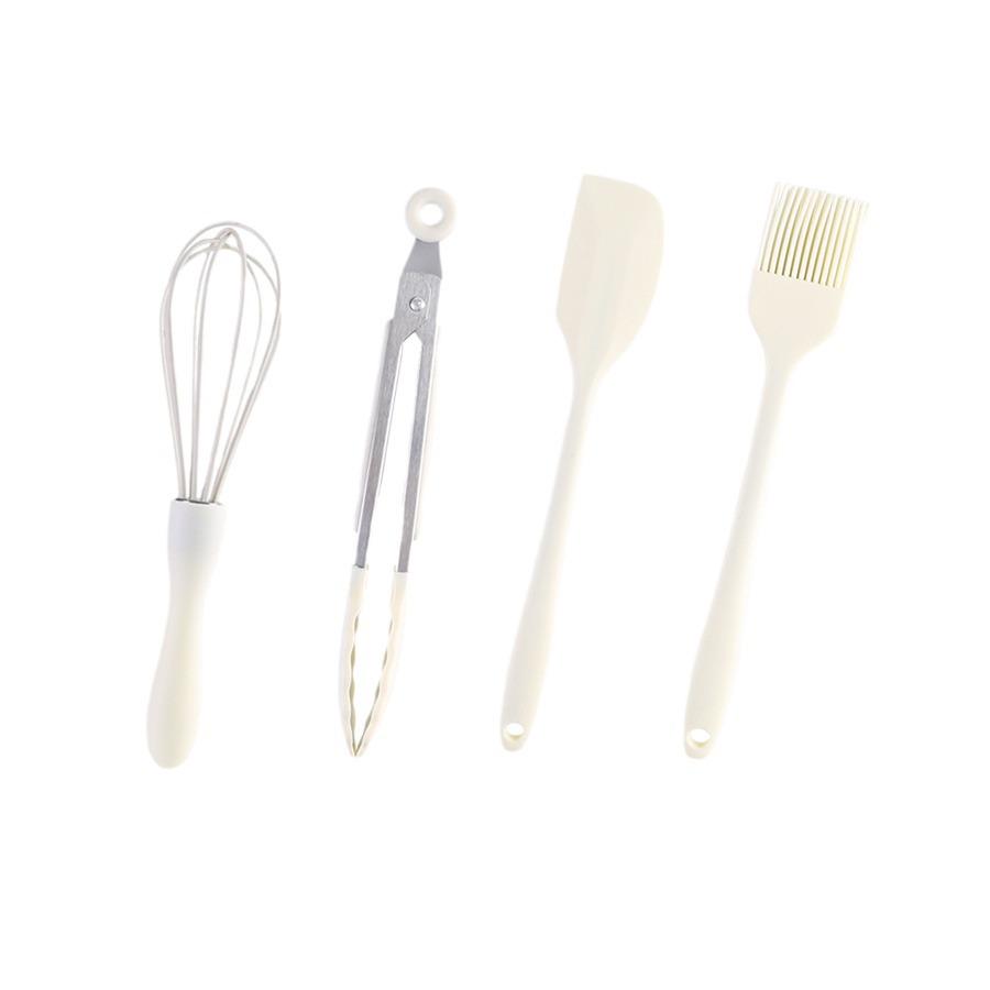 Набор силиконовых инструментов для выпечки: Жаропрочный шпатель, скребок, венчик для взбивания яиц и кисточка для масла (4 шт)