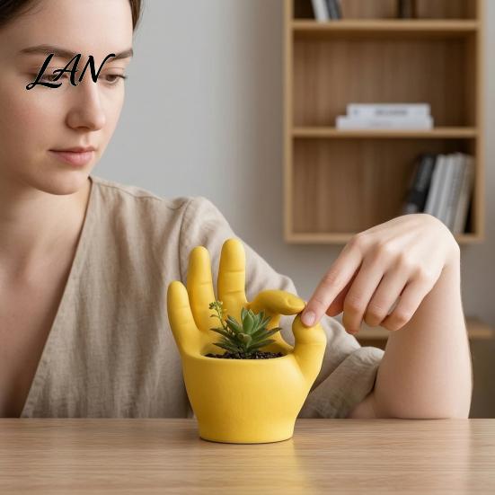Minimalist Tabletop Holder 3D Printed Hand Gesture Planter, OK Finger Flower Pot, Unique Birthday Gift for Friends Cute Small Cactus Container