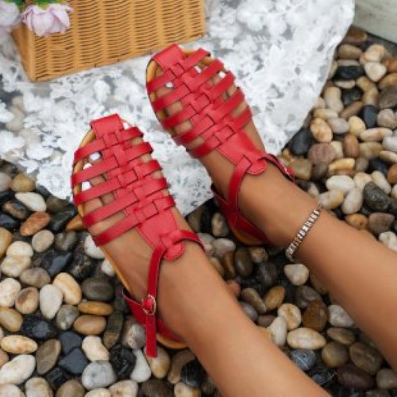 Босоножки Baotou женские летние новые на плоской подошве с пряжкой модные больших размеров пляжные босоножки женские