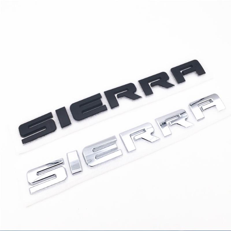 1 Pcs Black / Silver 3D Sierra Badge Nameplate Letter Door Rear Tailgate Emblem Decal Car Sticker for Sierra 1500 2500HD 3500 HD