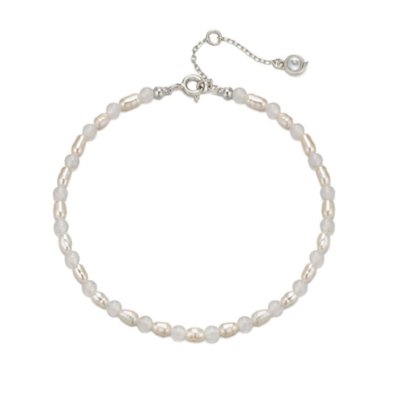 PAIGEFLYNN JEWELRY [Серебро 925 пробы] Браслет из нефрита и пресноводного жемчуга в стиле New Age