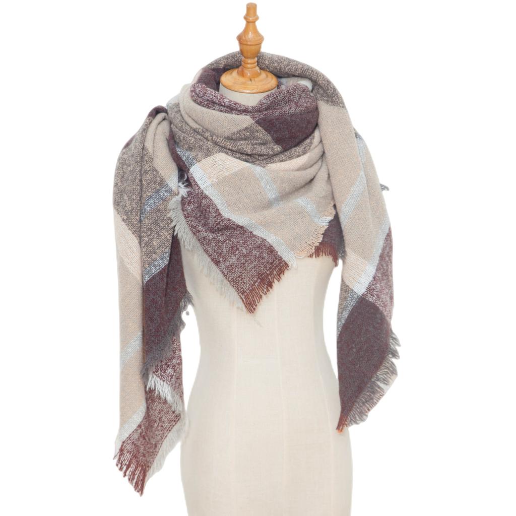 Осенне-зимняя шаль, женский толстый большой квадратный шарф в клетку