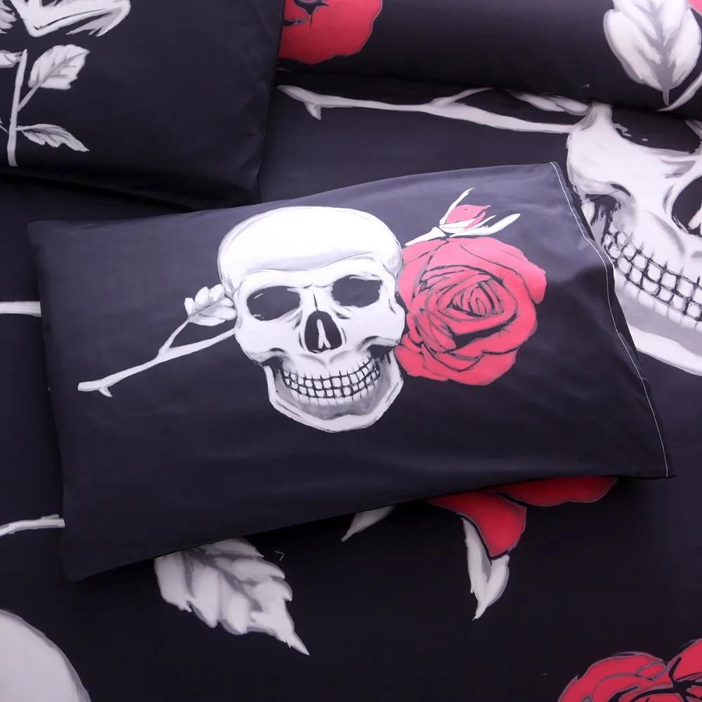 Роскошный комплект постельного белья-одеяла, подарки на Хэллоуин, комплект покрывала для кровати, 100% ткань из микрофибры, принт "роза-череп", реактивная печать, размер California King