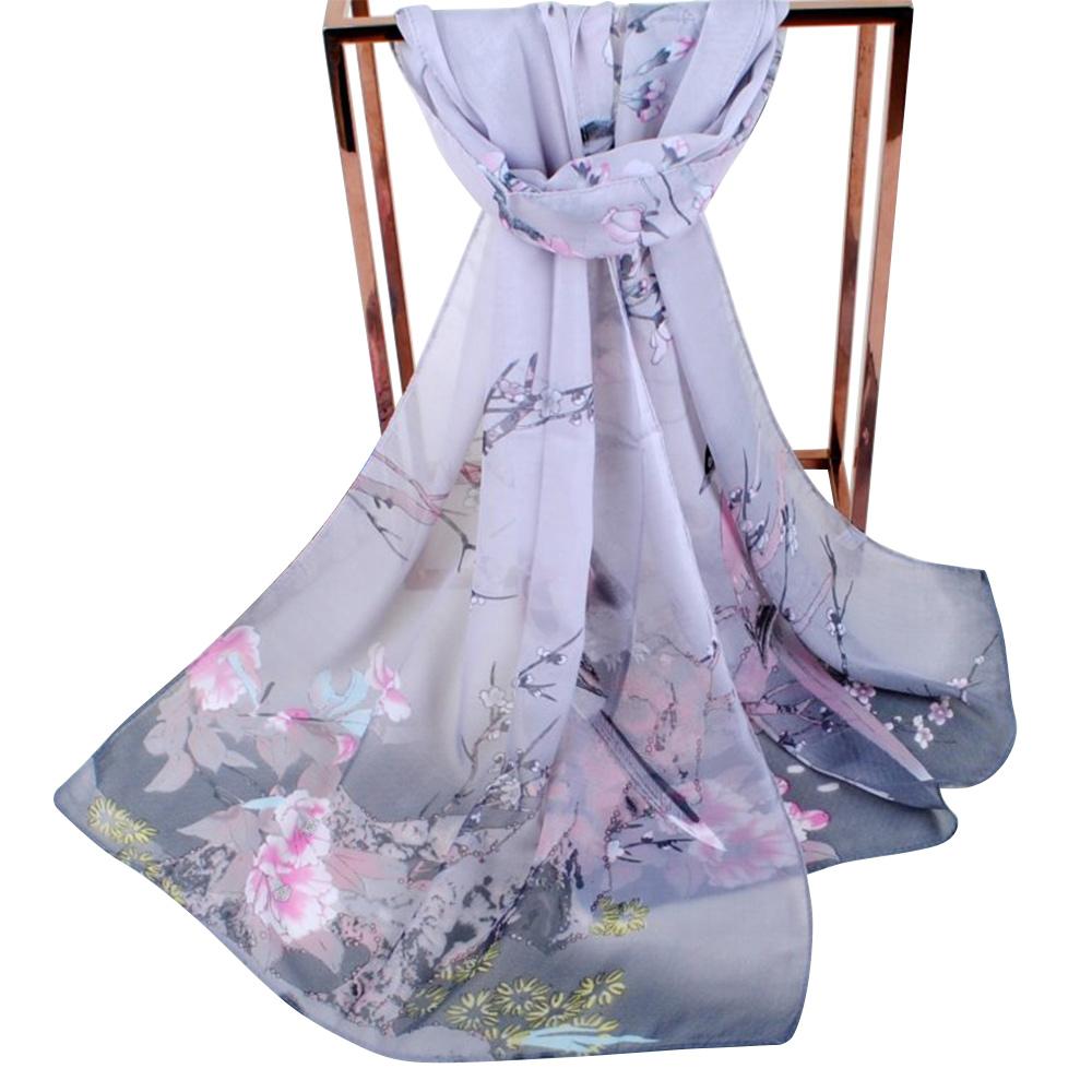 Big Size Long Chiffon Scarf Flower Print Muslim Headband Fashion Shawl Silk Women
