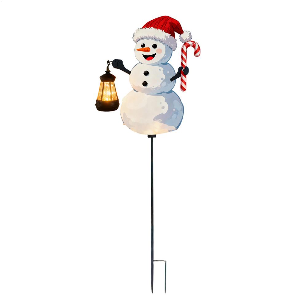 Christmas Garden Stakes LED Lighted Festival Signs Santa Holding Lantern Design Christmas Snowmen Decorations for Garden Yard