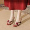 Rose Flower Fashion Temperament Pearl Foot Small High-heeled Sandals Summer Wear Round Toe Thin Strap with Skirt Women's Shoes