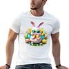Happy Ester Bunny Funny TShirt Casual Simple Design Short Sleeve Shirt