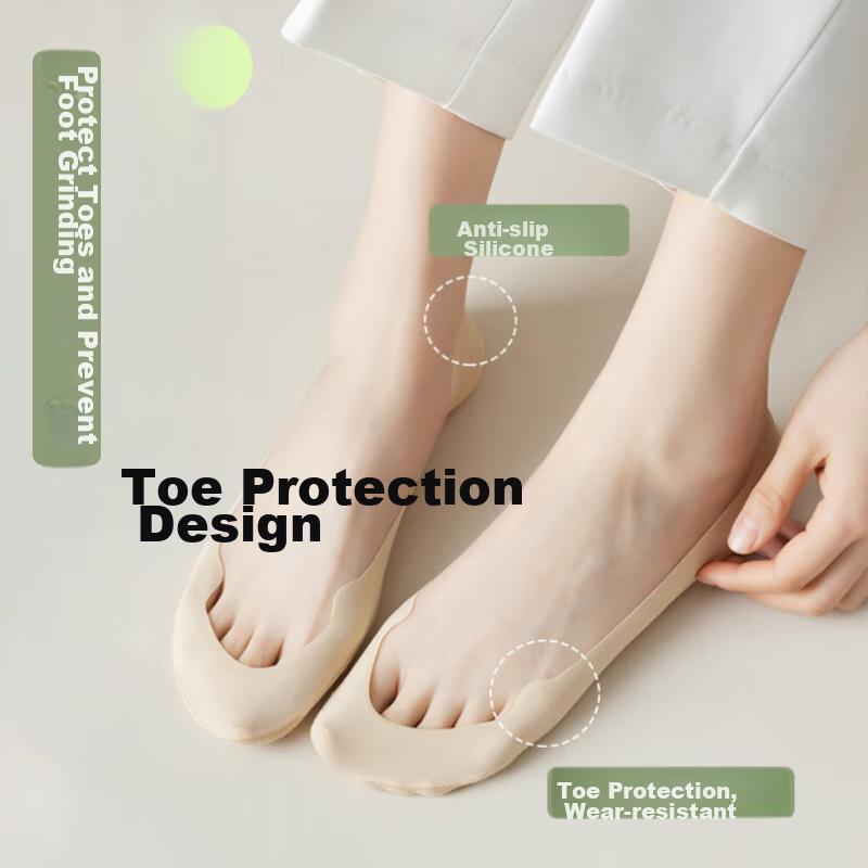 Women's Invisible Socks, New Spring And Summer Thin Cotton Bottom Ice Silk Shallow Breathable Non-Slip Toe-Protecting Boat Socks, Short Socks