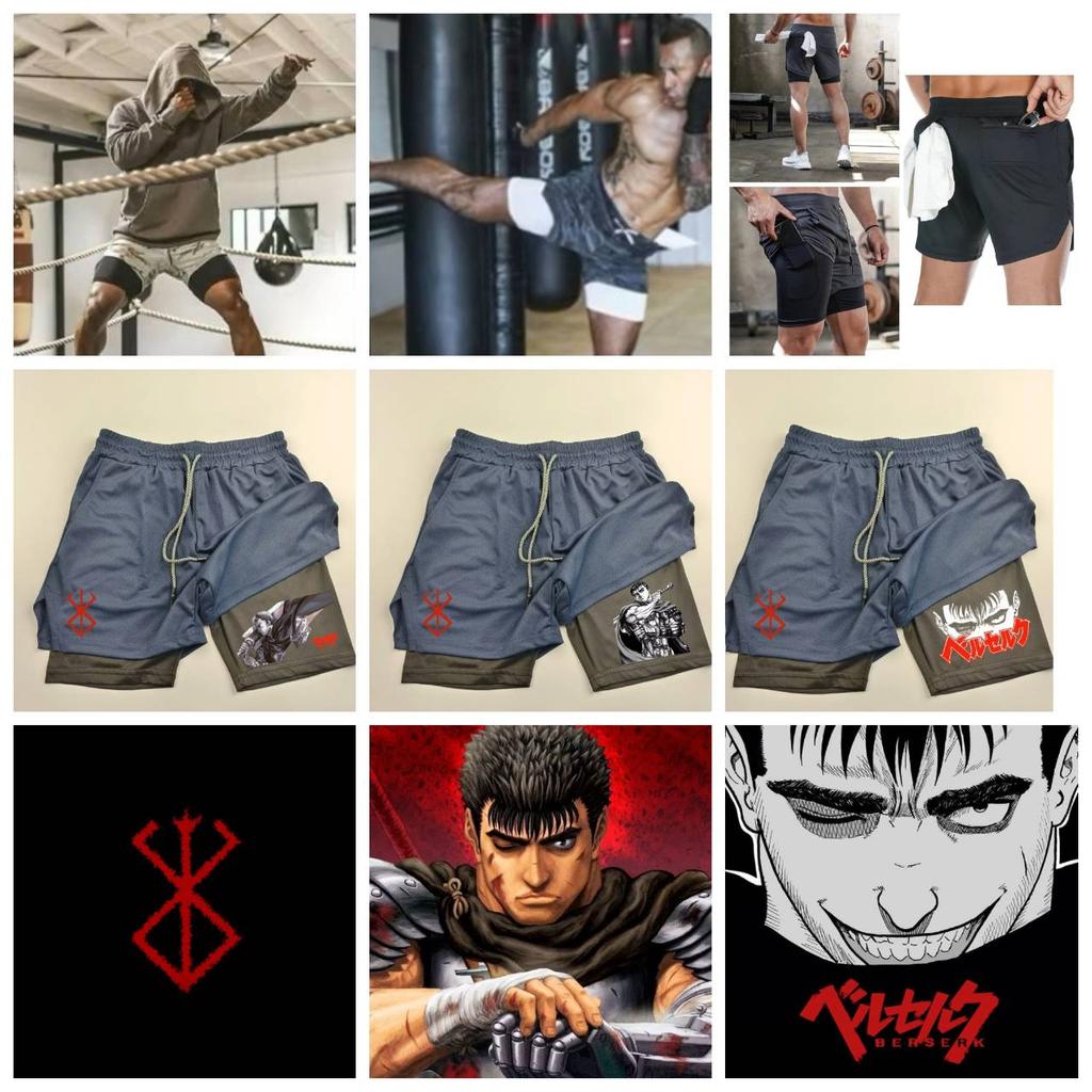Berserk Muay Thai Kick Boxing UFC MMA Mixed Marcial Art Shorts Anime Men Women Unisex Double Layer Quick Dry Air Sports Gym Fitness Workout