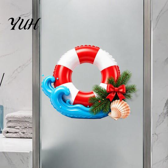 Creative Beach Theme Holiday Decor Tropical Christmas Static Window Stickers for Glass Doors And Windows, Waterproof PVC Easy Install Seasonal Clings