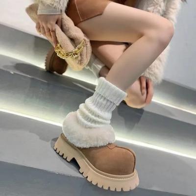 Женские туфли с большим носком, зимние теплые зимние туфли, женские туфли для спорта и отдыха с толстой подошвой, нескользящие хлопковые туфли с круглым носком