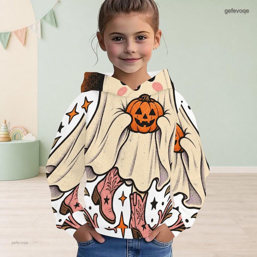 Girls Long Sleeve Hoodie Witch Frog Cauldron Print Casual Pullover