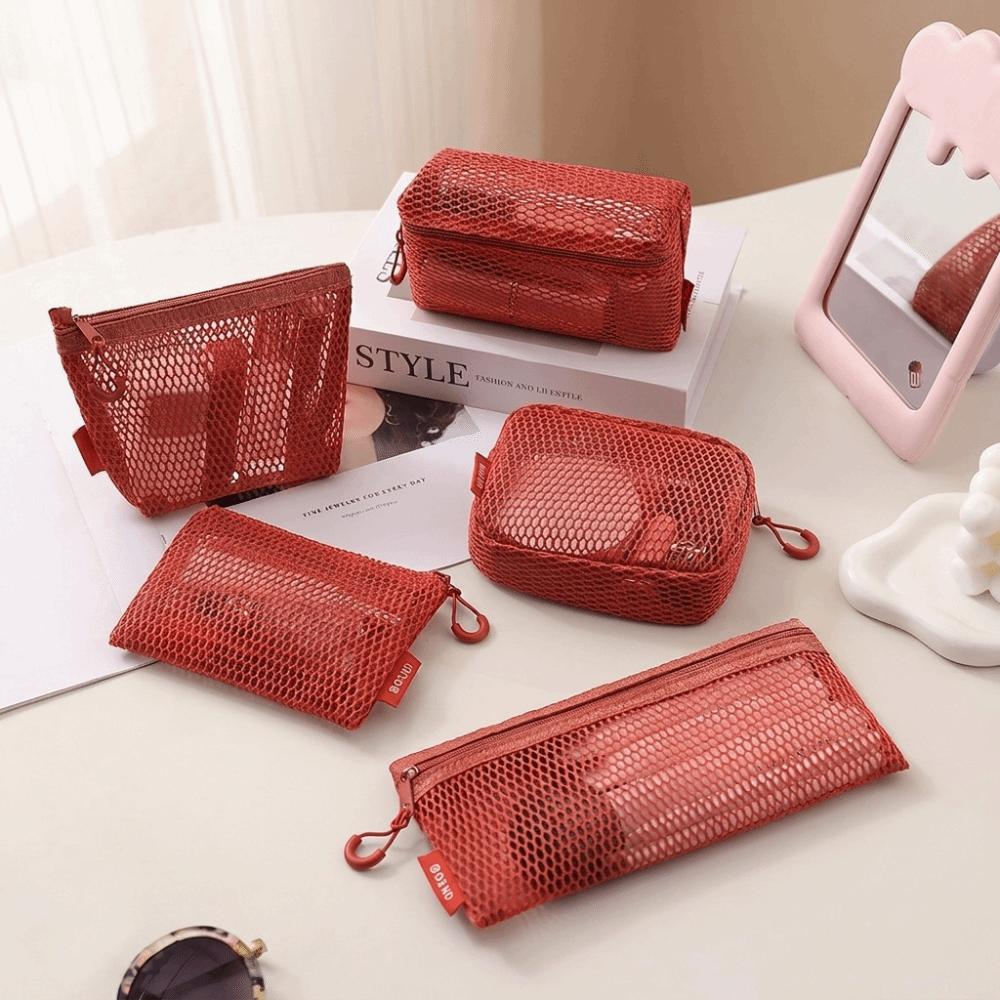 Breathable Transparent Storage Bag Square Mesh Storage Pouch New Cosmetic Bag Office Organization