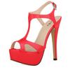 New Women Sandals 14cm Sexy T-Strap Peep Toe Platform Summer Red Wedding Shoes Patent Leather Thin High Heels Shoe