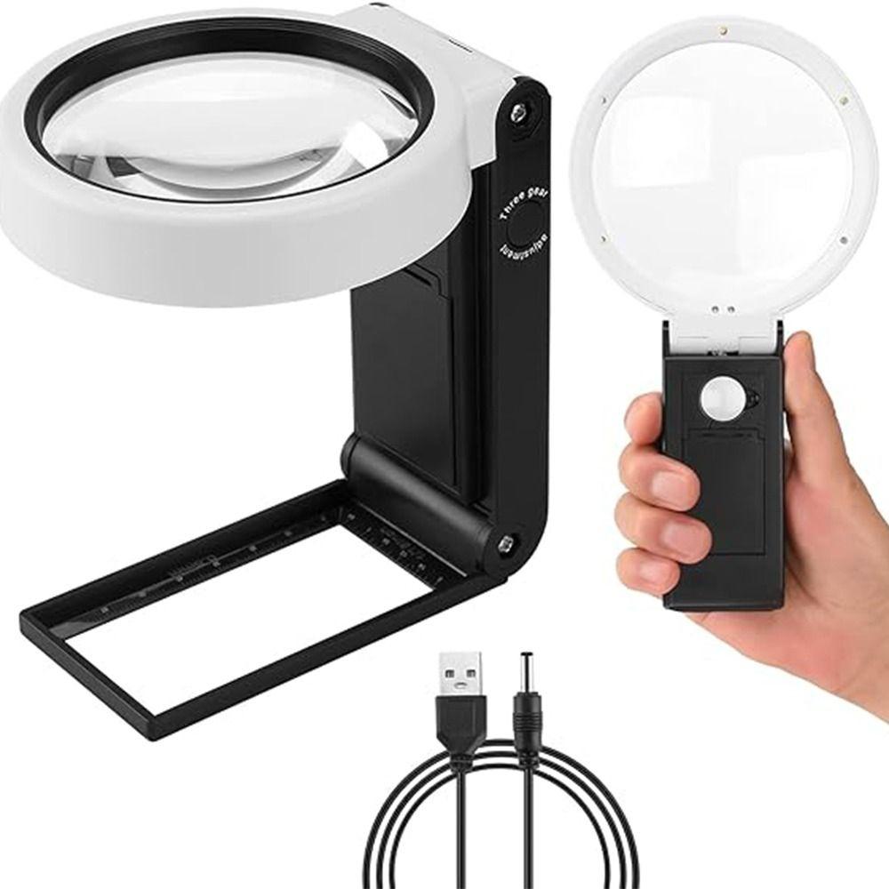Ручная светодиодная лупа с подсветкой, работающая от батареек или USB, Лупа с подсветкой для чтения пожилыми людьми