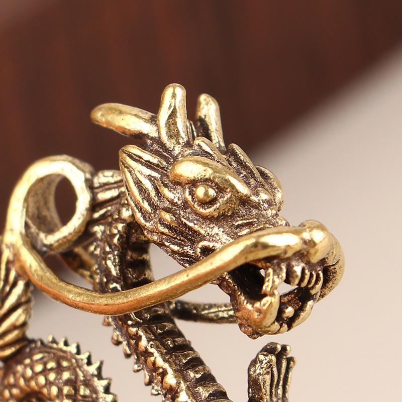1Pc Retro Brass Dragon Figurine Decor Wealth Prosperity Chinese Style Ornament Dragon Luck Animal Fengshui Vintage Decors