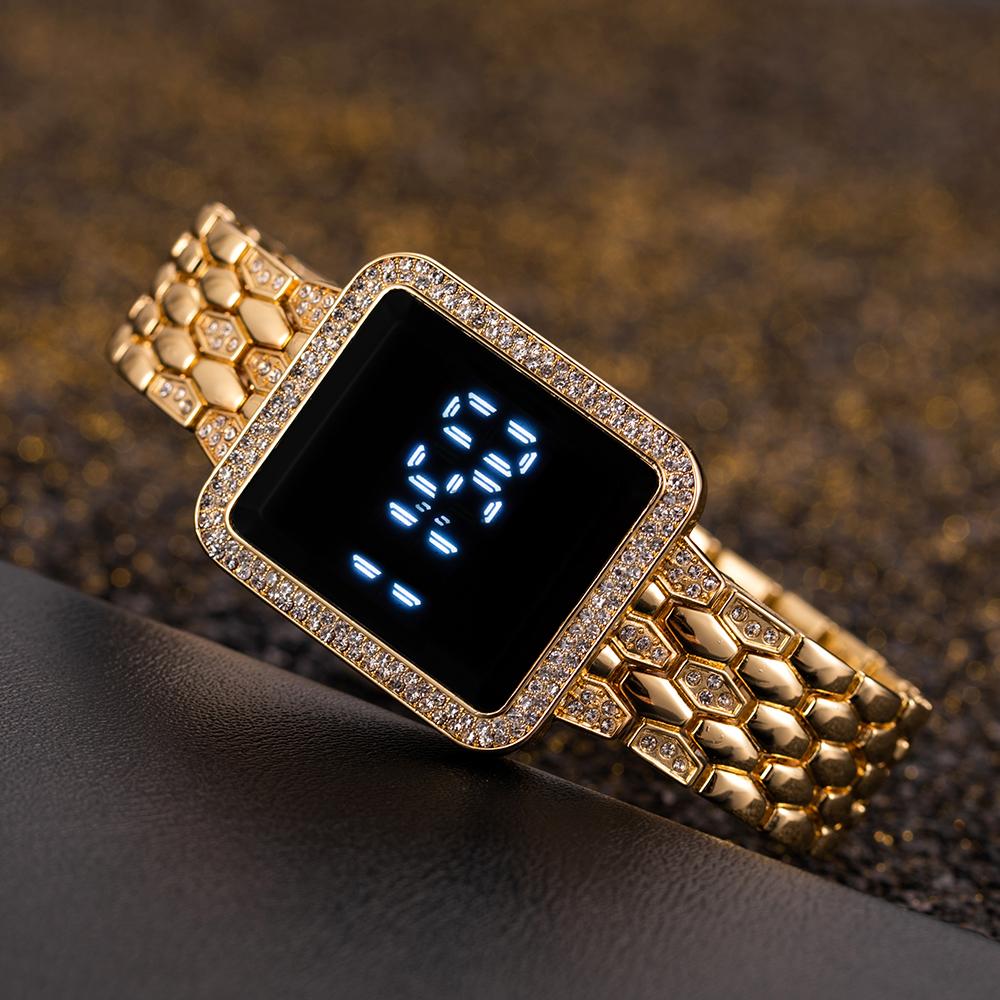 Rhinestone Digital Watch for Women Simple Touch Screen LED Ladies Wristwatch