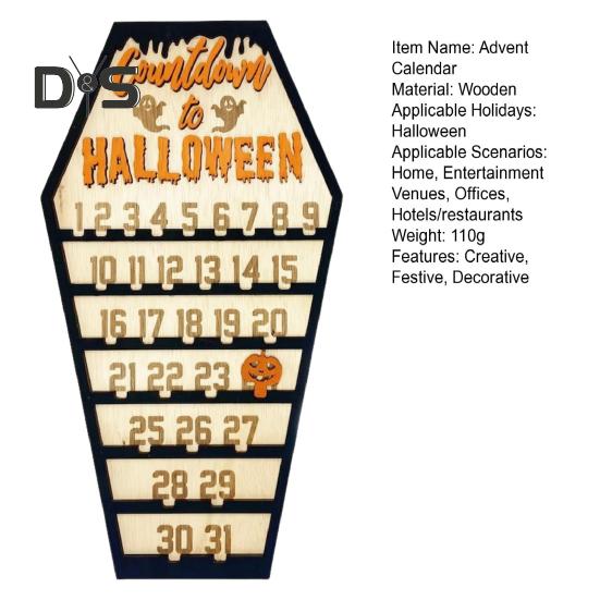 Halloween Advent Calendar Wooden Countdown To Halloween Ornament with Movable Pumpkin Block for Home Decor